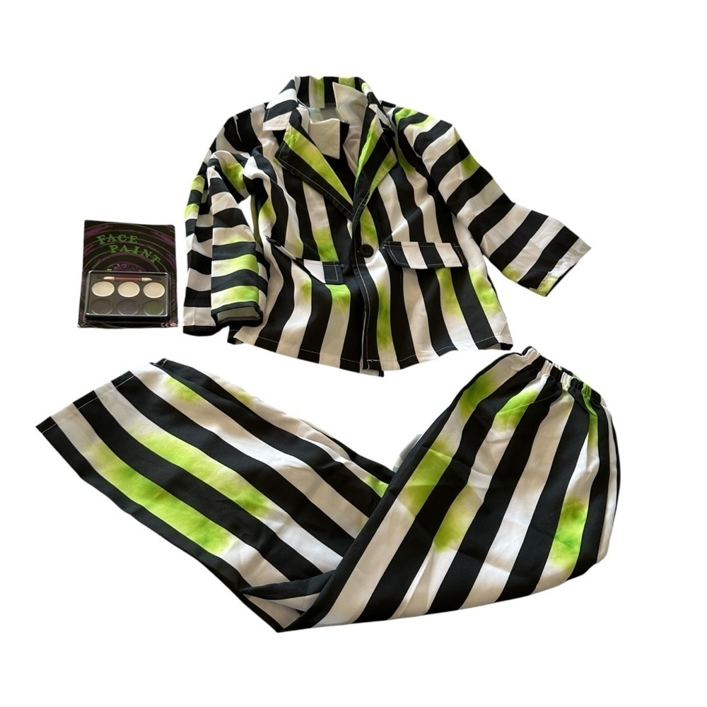 Kids Black and White Striped Costume with Face Paint - Picture 2 of 4